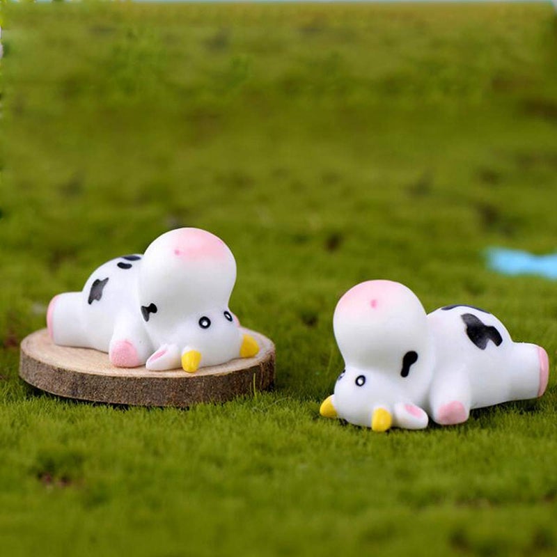 HYSTYLE 6 Pcs Cow Animals Miniature Figurines, Cow Cake Cupcake Toppers, Miniature Cow Moss Landscape DIY Terrarium Crafts Ornament, Miniature Fairy Garden Decoration - Image 3